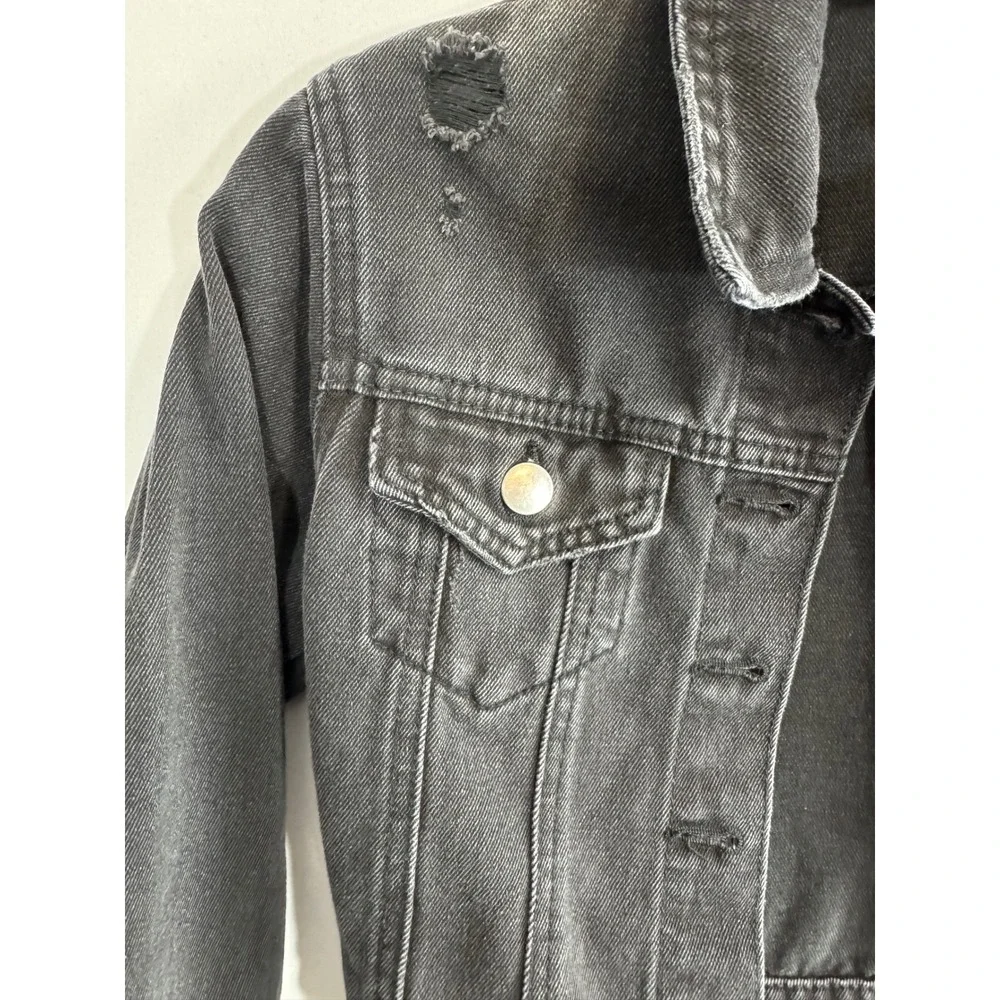 Franki by Francesca's Girls Washed Black‎ Distressed Denim Jacket Size 7 Cropped